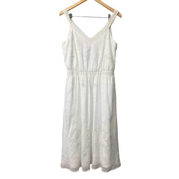 WHBM Midi Dress Embroidered Gypsy White Size 10 NWT Sophisticated Elevated Style - Picture 1 of 9